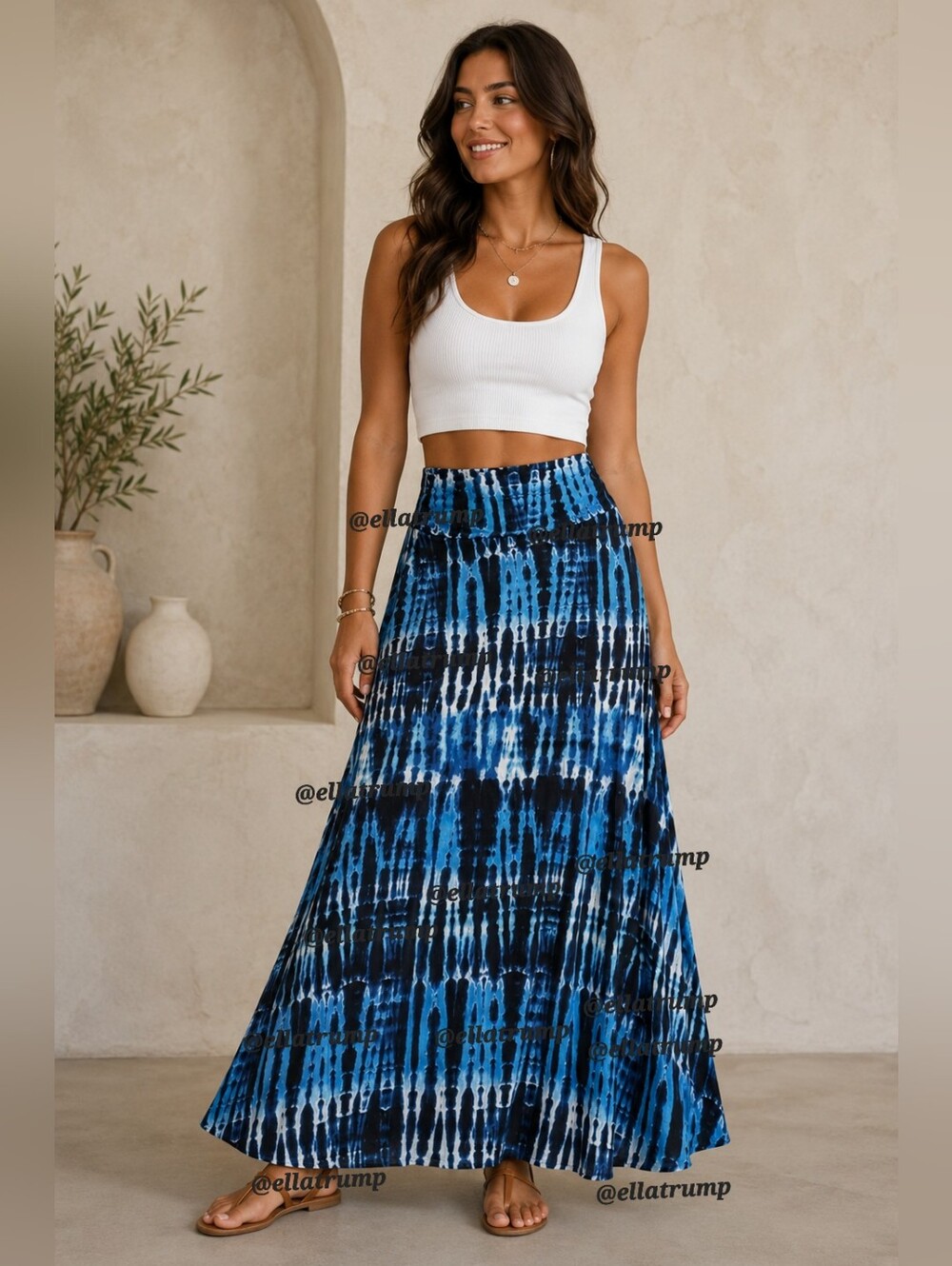 Contemporary Style Signature Studio Tie Dye Ruched Waist Pull On Maxi Skirt XL
